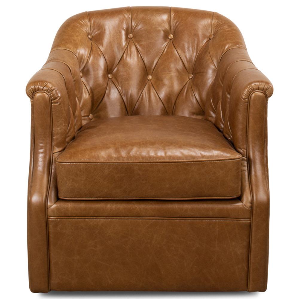 tufted leather swivel club chair