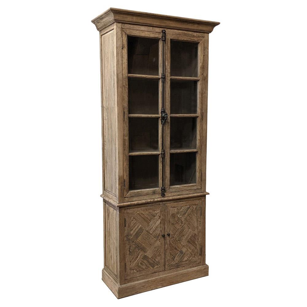 Rustic brown wood display cabinet