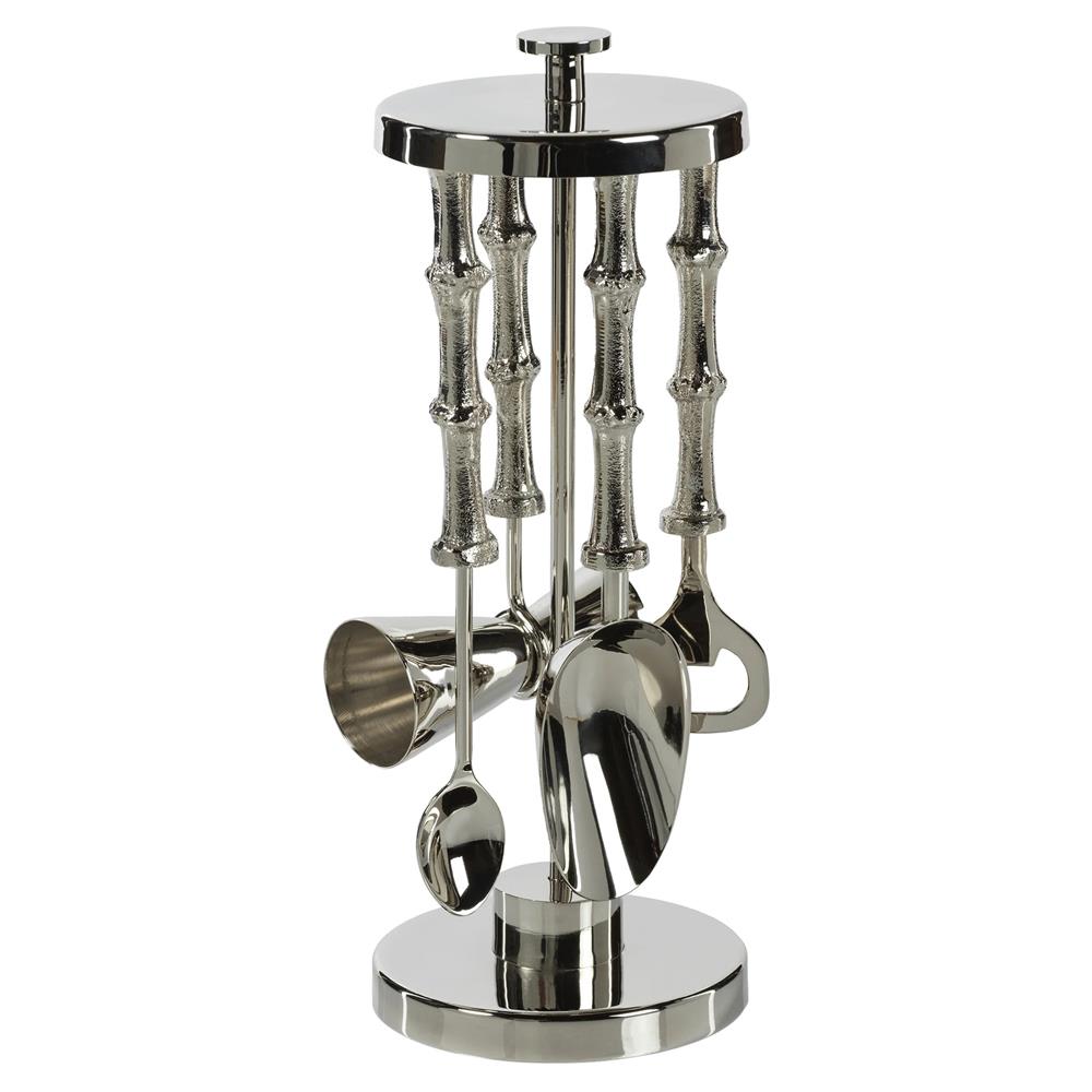 silver aluminum 5-piece bar tools set