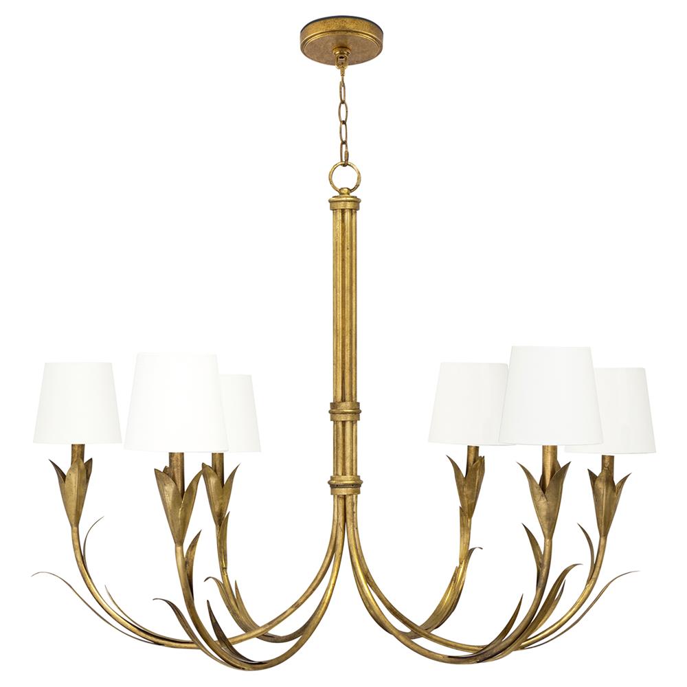 antique gold leaf chandelier with linen shades