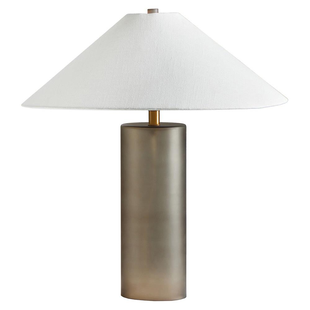 Smoked brown glass table lamp with white shade