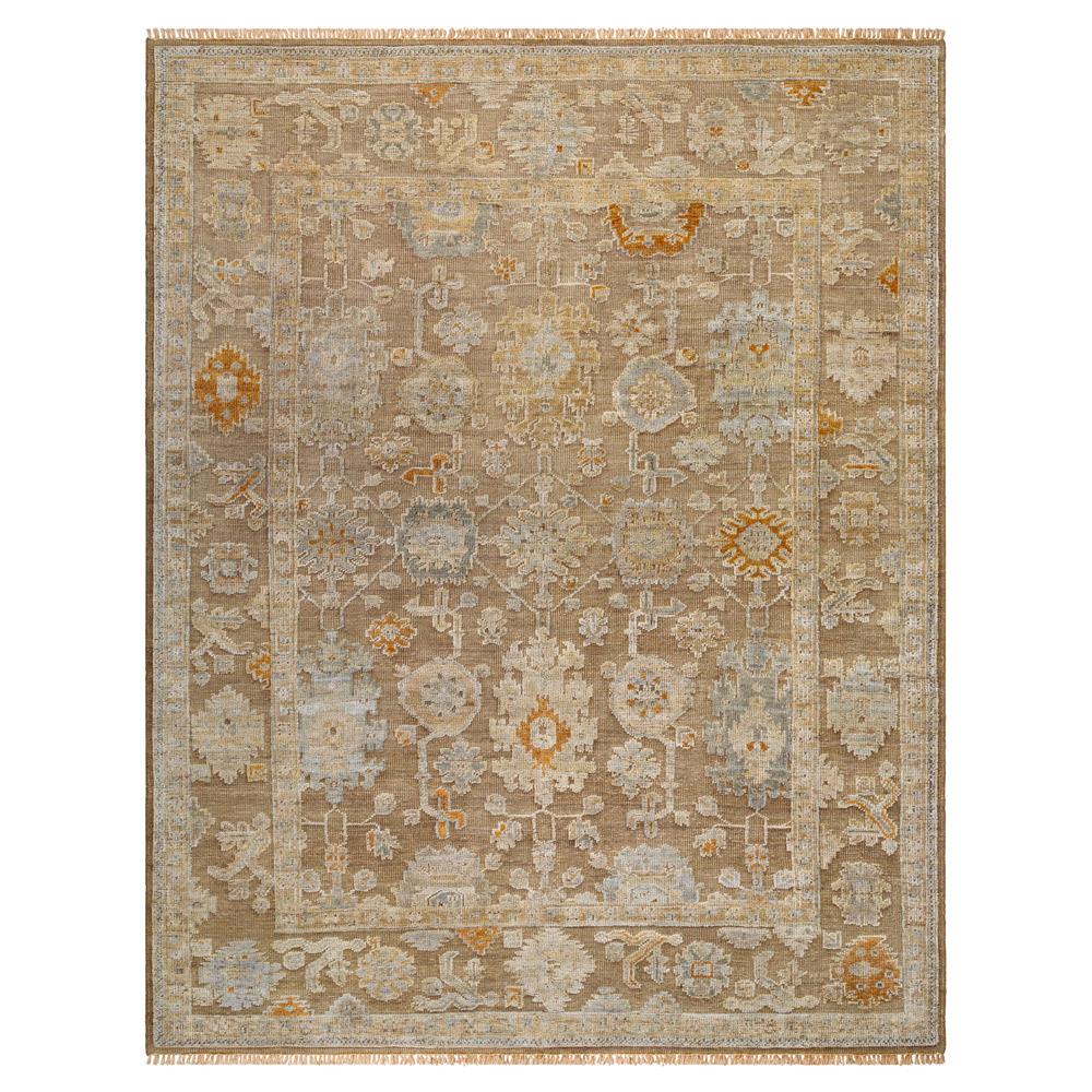 brown hand knotted Oushak area rug