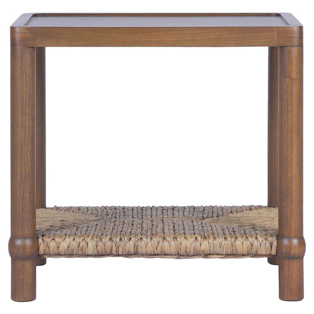 brown wood and woven square side table amber lewis
