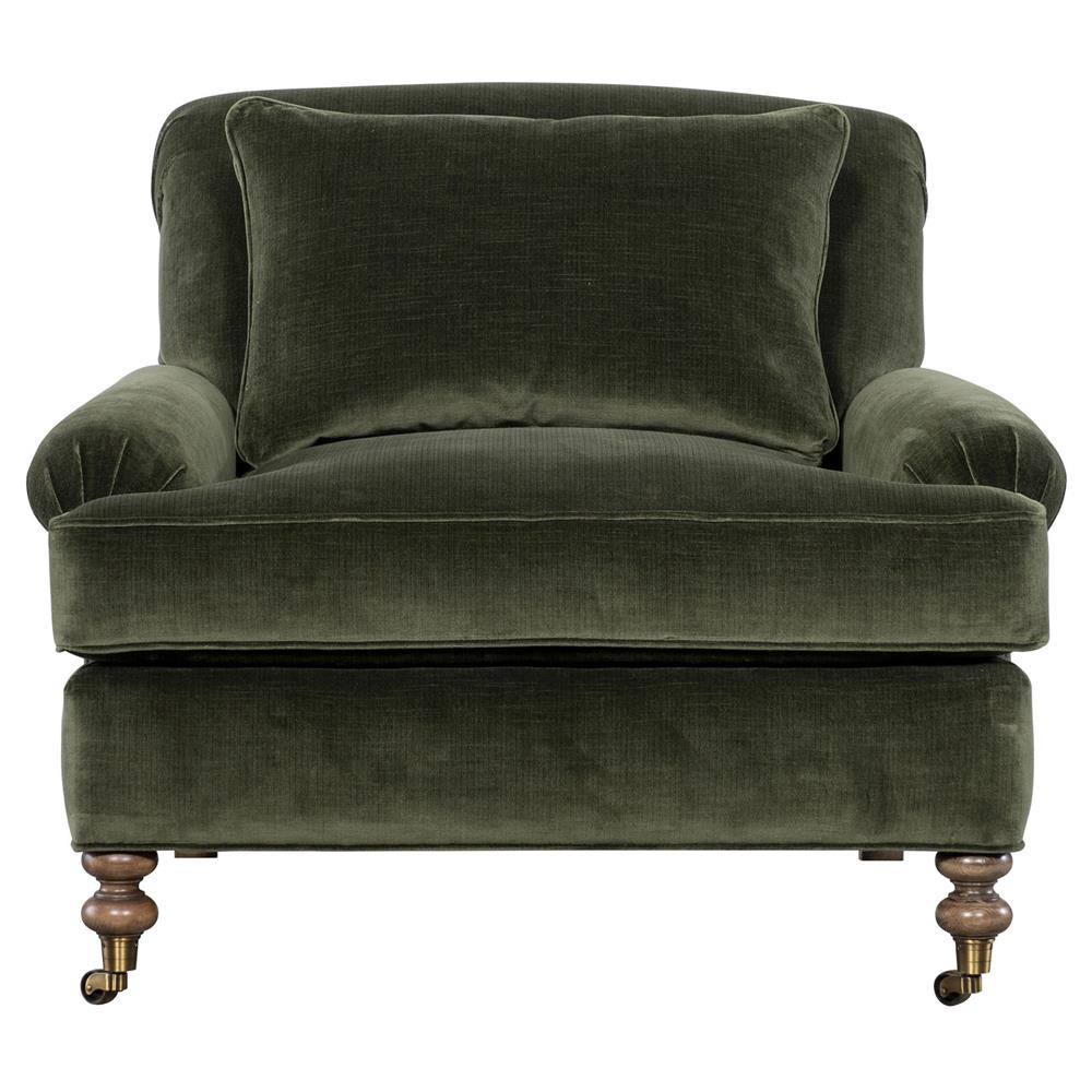 green velvet roll arm chair