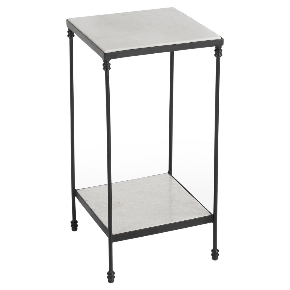 white marble black iron square 2-tier side table