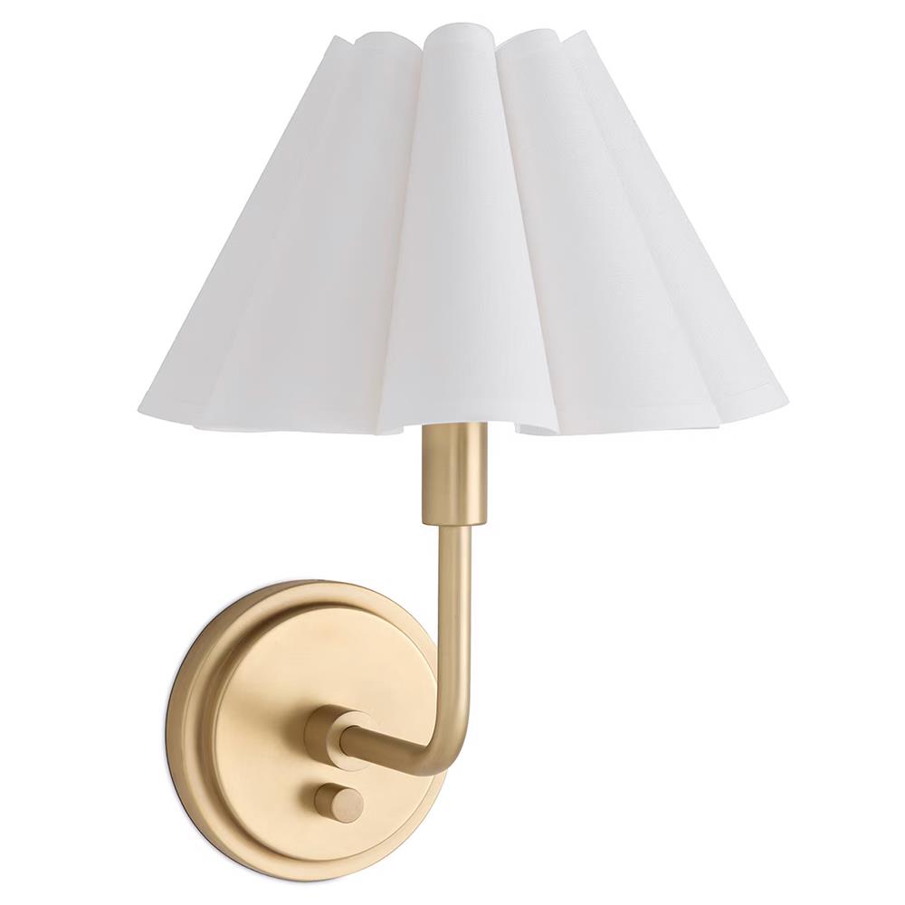brass sconce with white linen shade