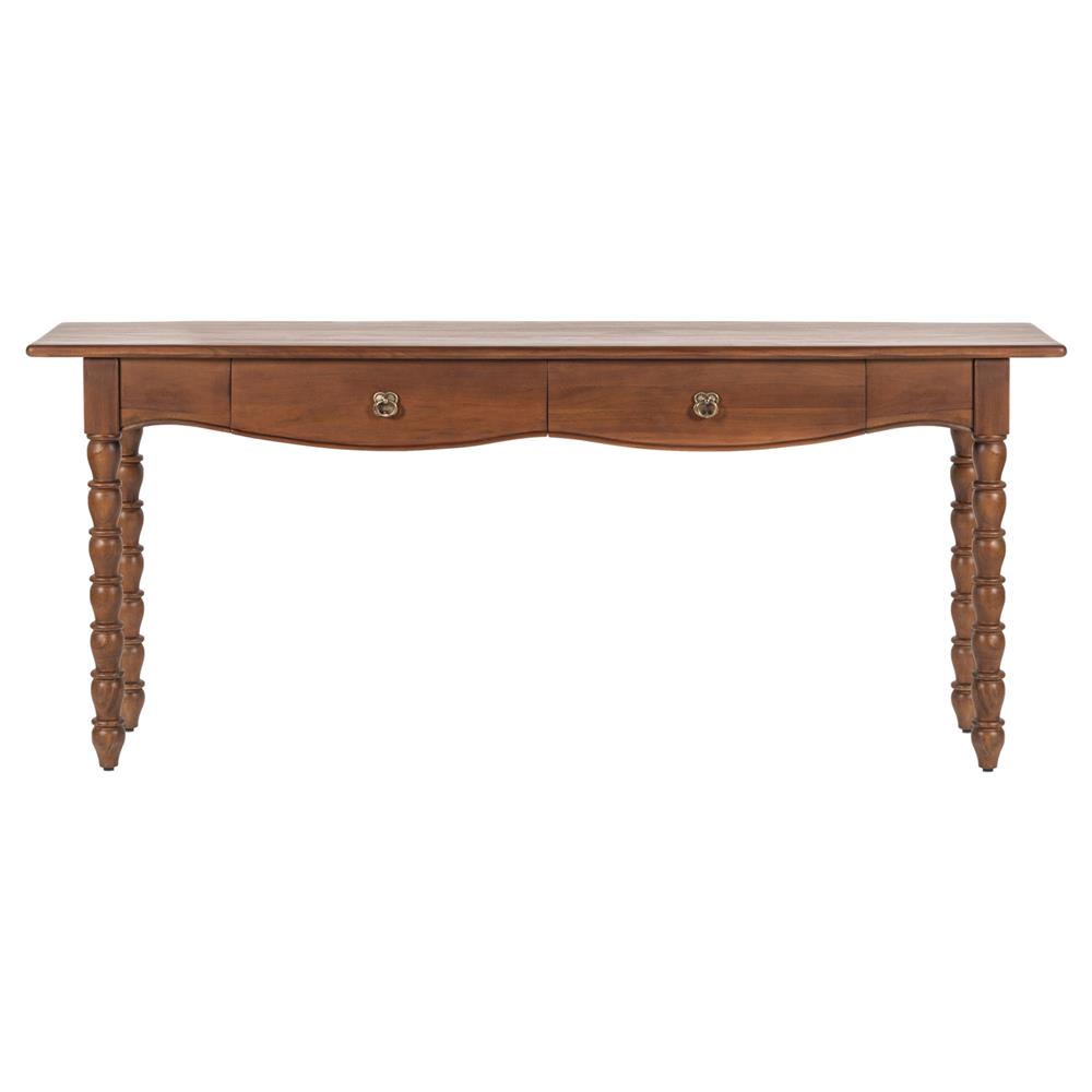 brown spindle rectangular console table
