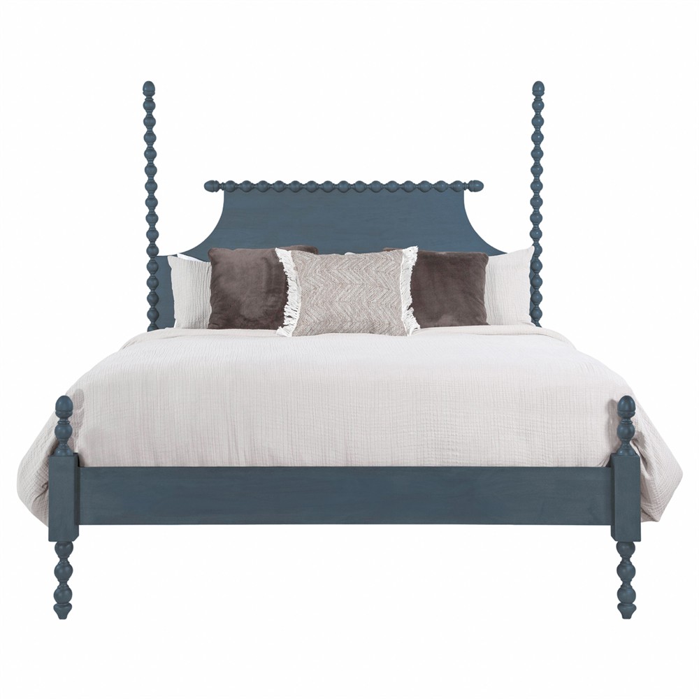 dark blue wood spindle bed frame