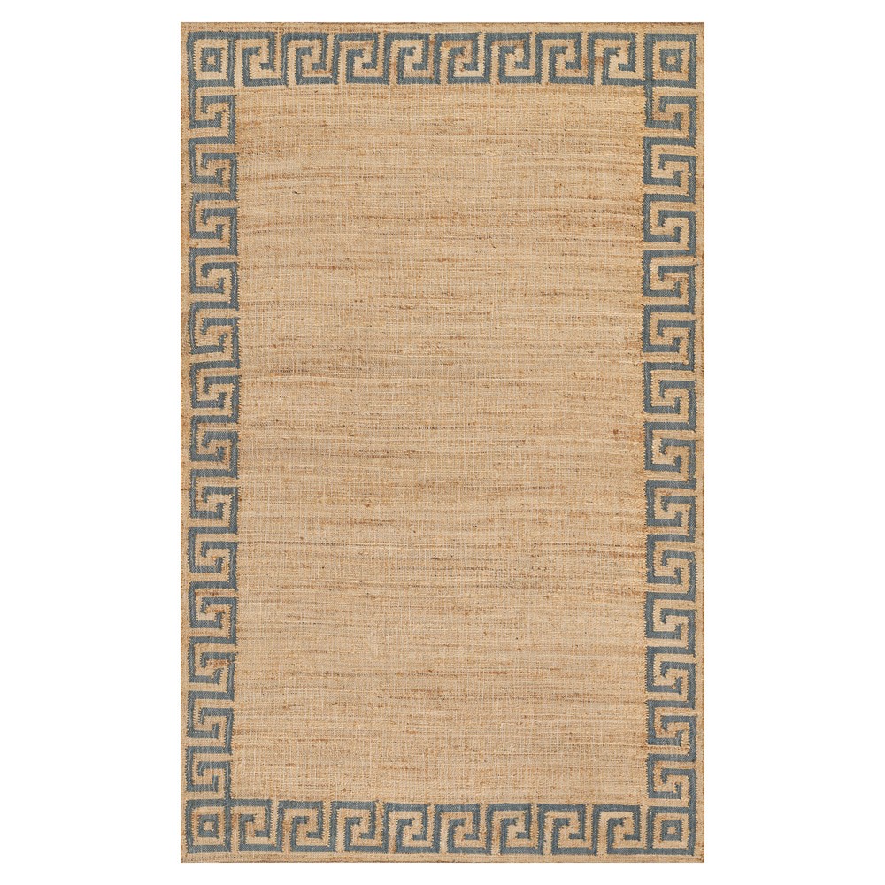 woven natural fiber rug with geometric border