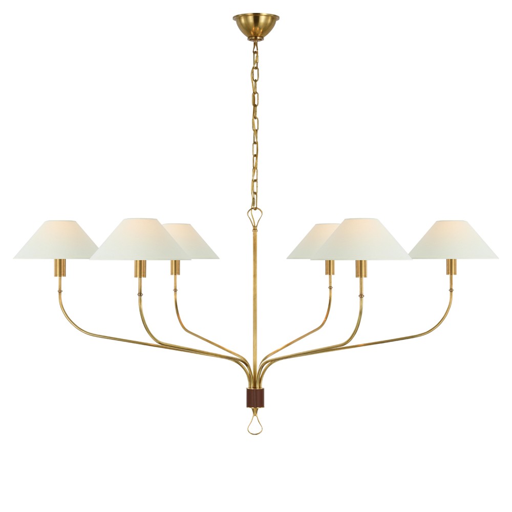 brass chandelier with white lamp shades
