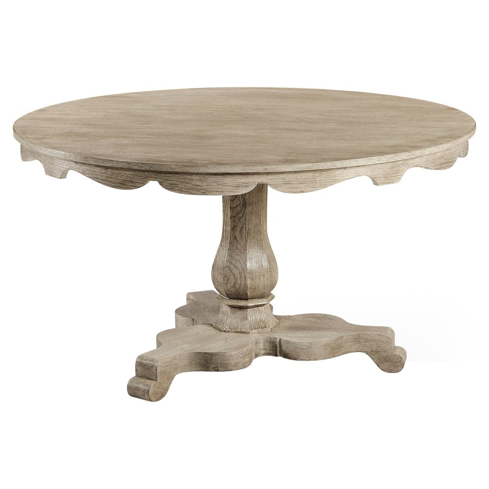 round oak pedestal dining table with scalloped apron