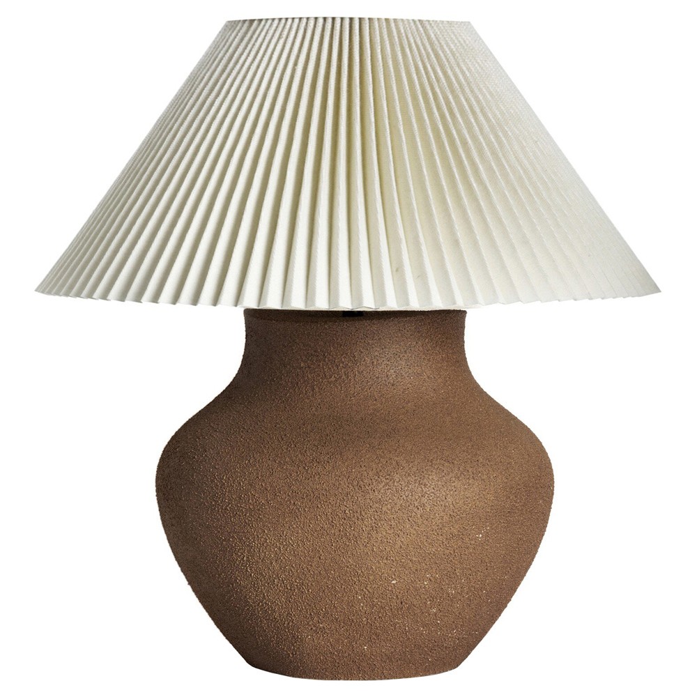 clay lamp base with pleated white lamp shade