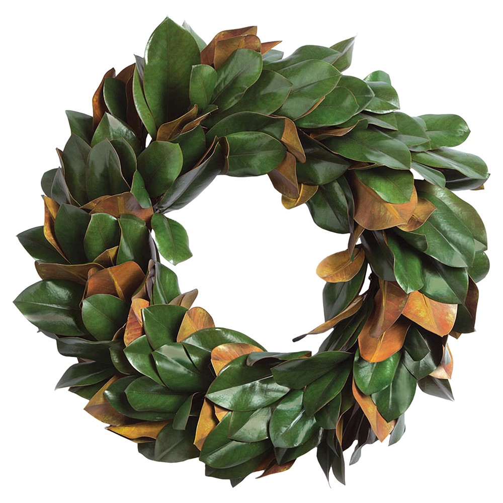 Magnolia green and brown holiday wreath