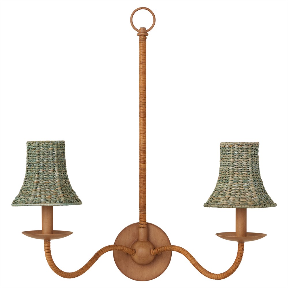 seagrass green and brown double-armed sconce