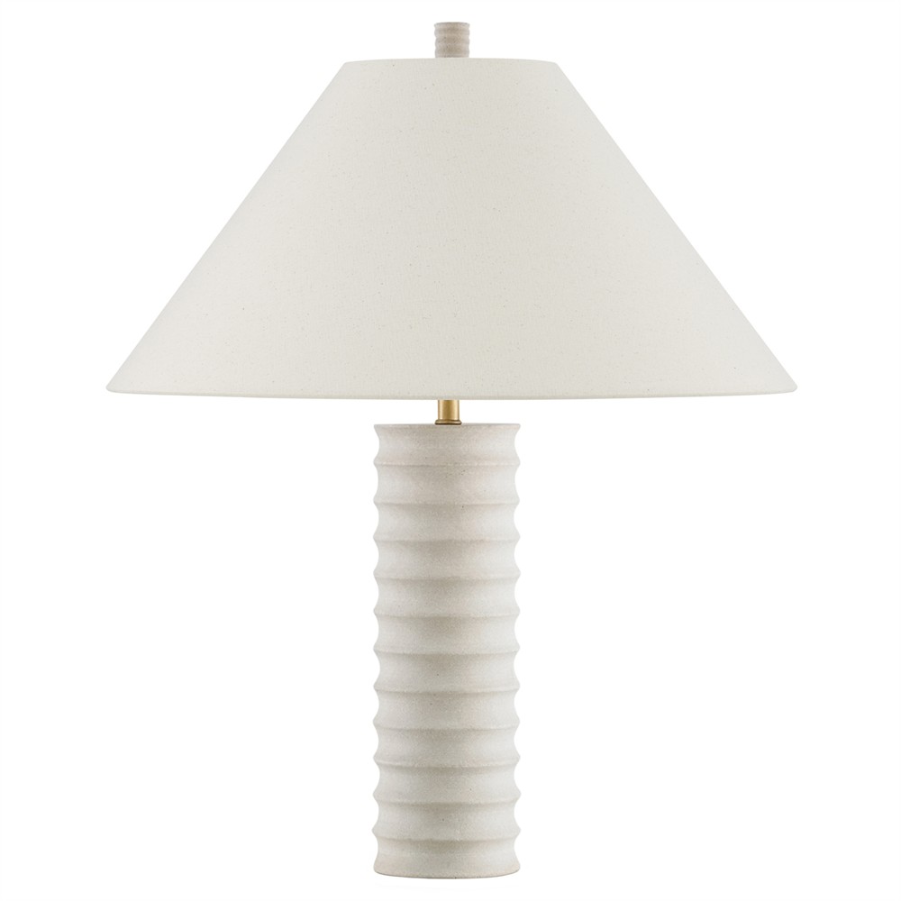 white ceramic table lamp with tapered lamp shade