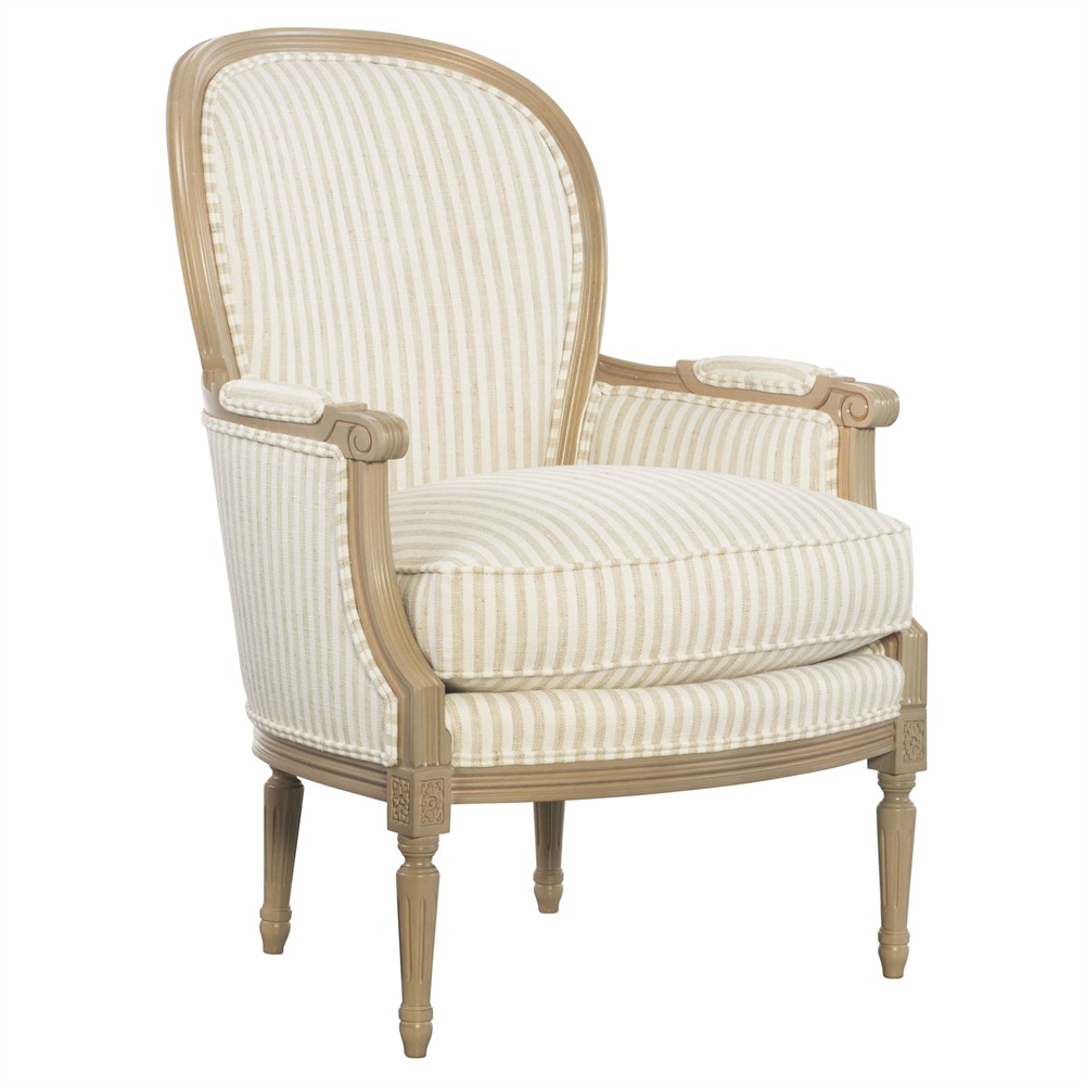 cream striped bergere chair