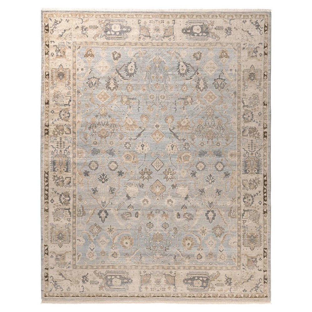 light blue patterned wool area rug