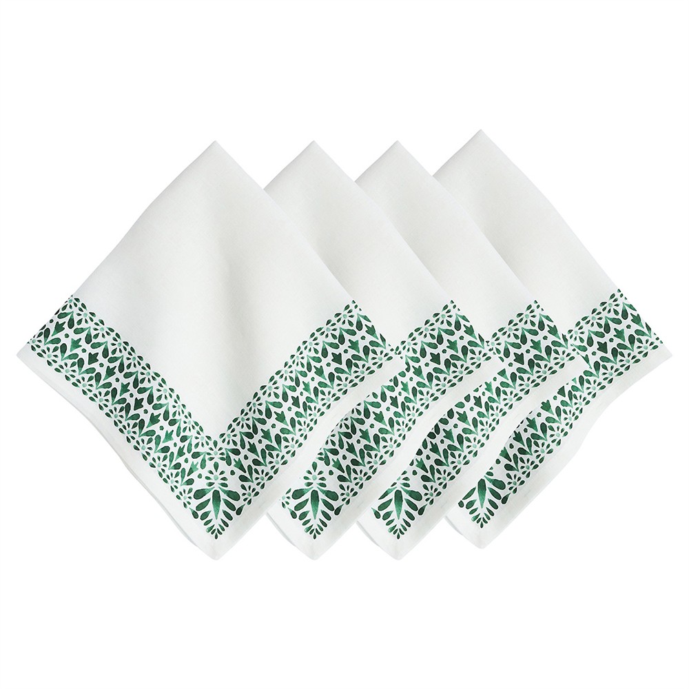Juliska green and white linen napkins set of 4