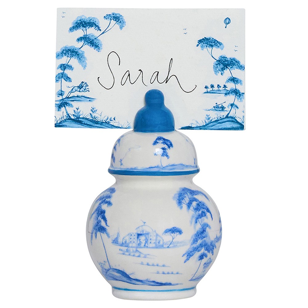 Juliska blue and white ceramic place card holder