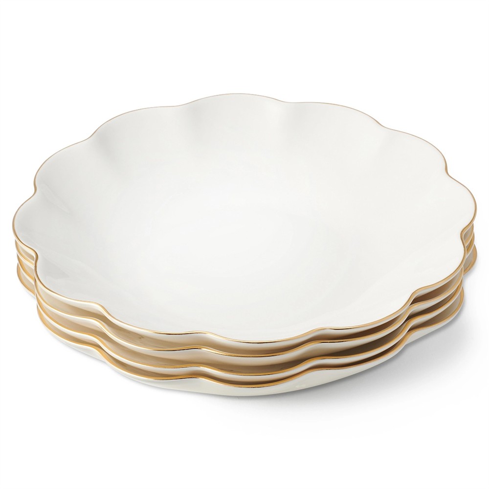 AERIN scalloped white bone china gold edge appetizer plates set of 4
