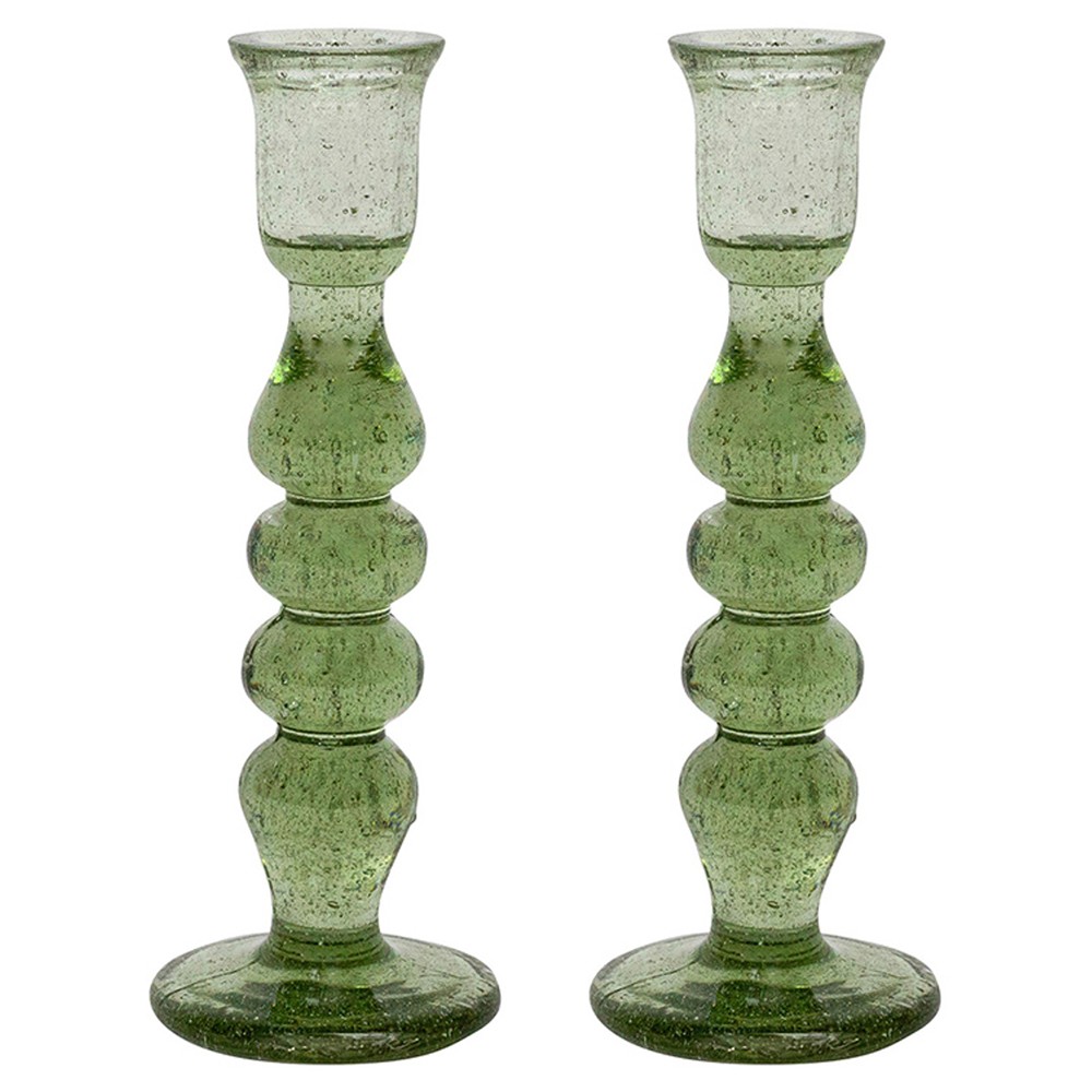 Juliska green glass taper candle holders set of 2