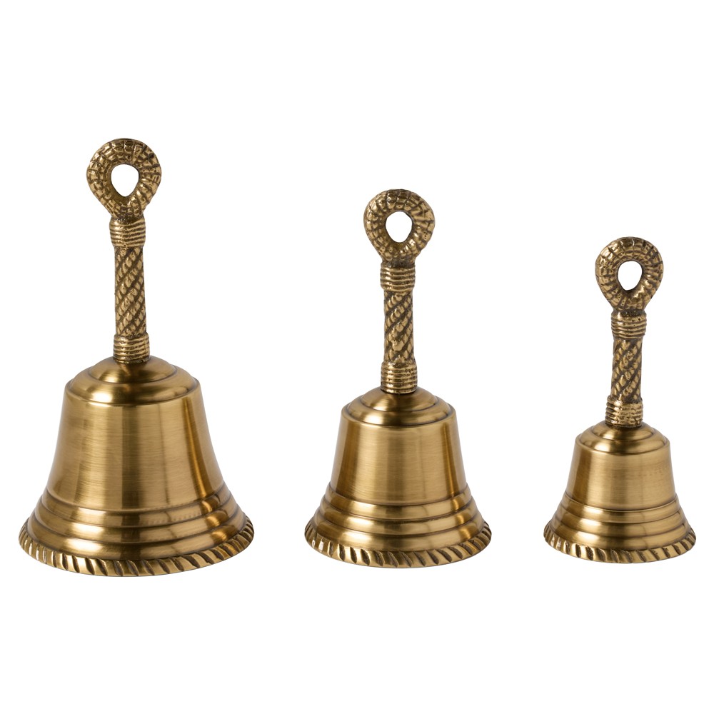 Set of 3 gold dinner bells with rope detailing