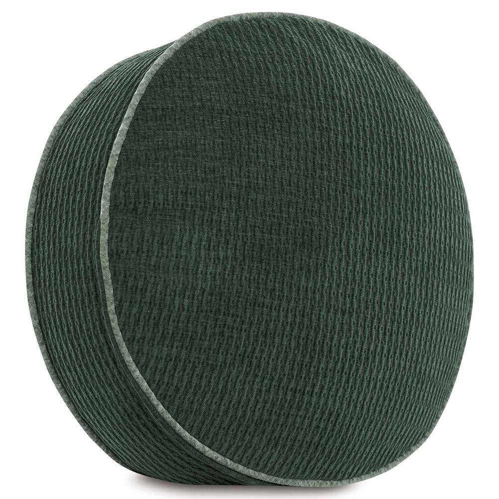 round green corduroy throw pillow with light green welt