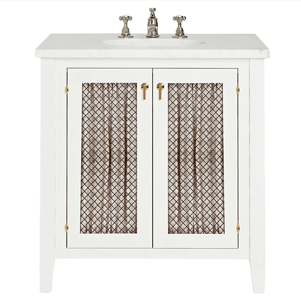white wood single bathroom vanity