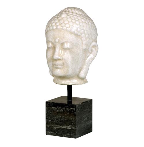 Antique White Ceramic Buddha Head Sculpture on Marble Base