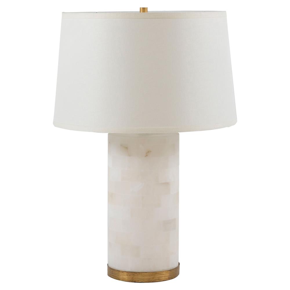 Alabaster and gold table lamp with white drum shade