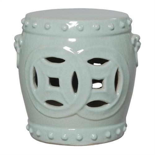 Double Fortune Light Blue Green Pierced Asian Garden Seat Stool