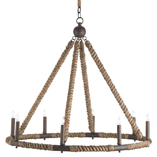 Seafarer Nautical Beach Style Wrapped Rope 8 Light Chandelier