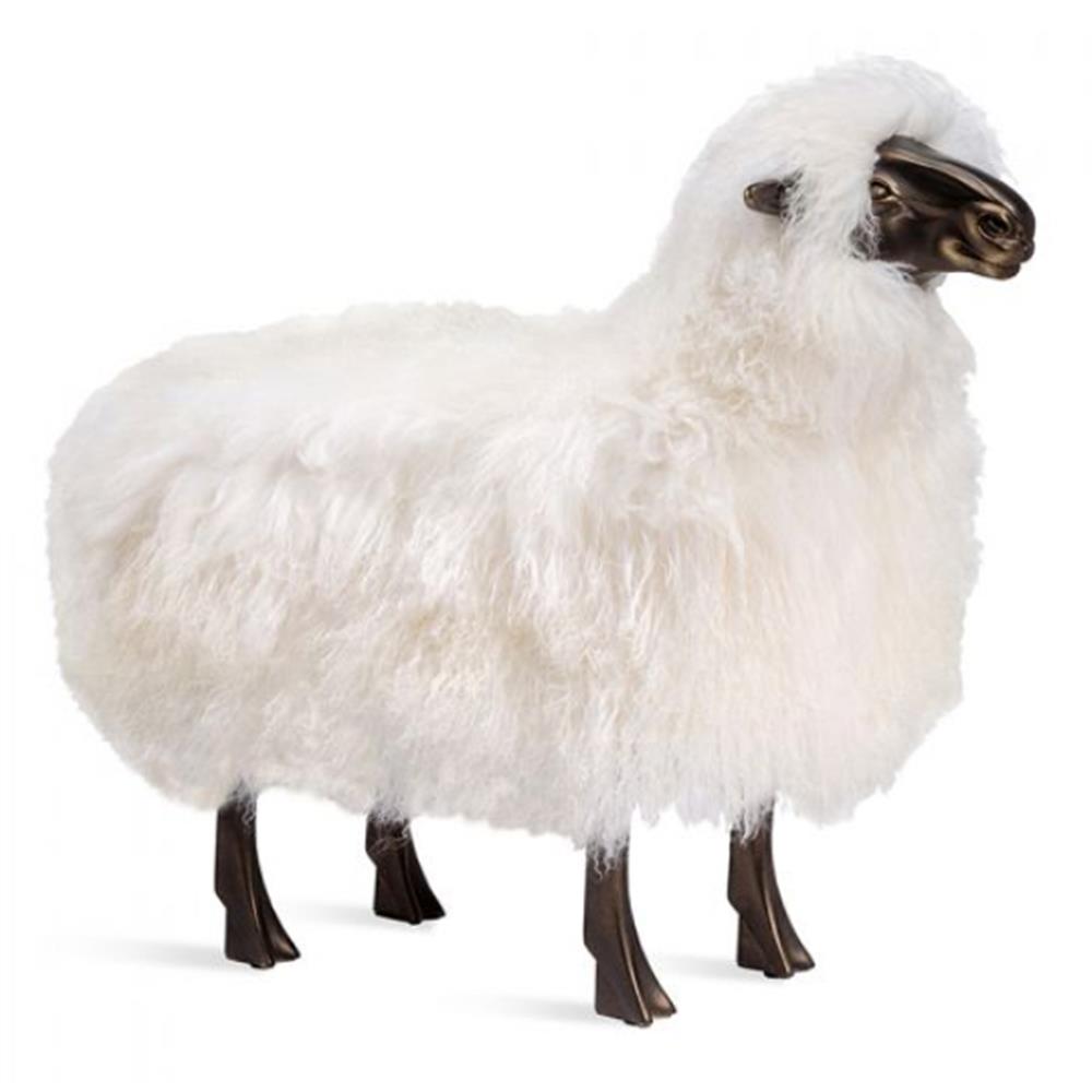antique bronze and white sheep statue