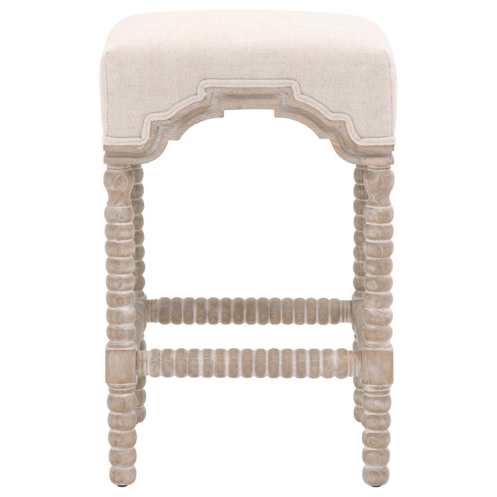 backless counter stool grey bobbin wood and cream performance upholstery