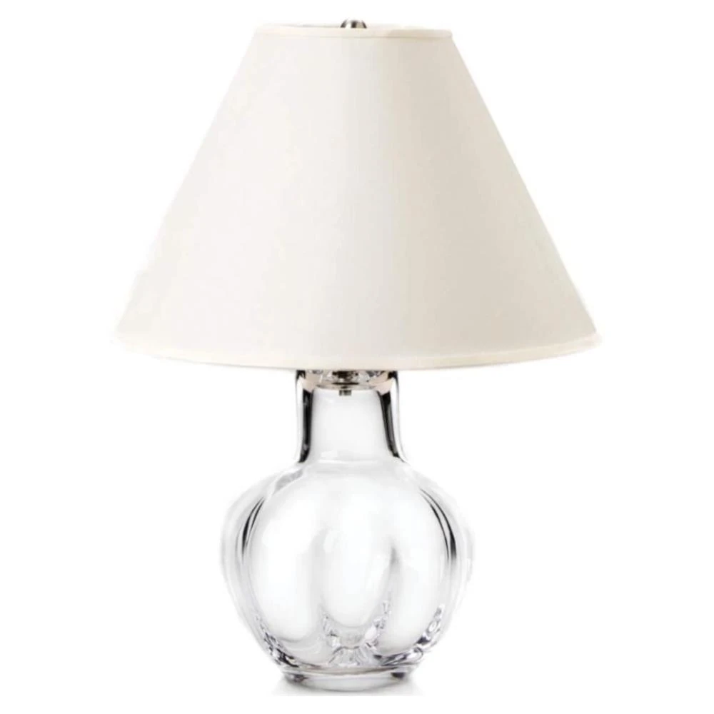 table lamp with glass base and white shade