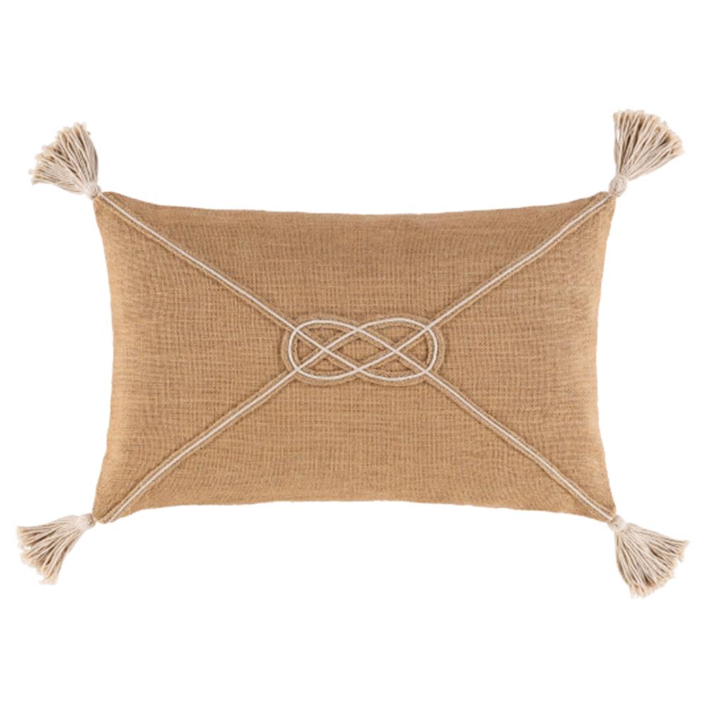 light orange lumbar pillow with corner tassels