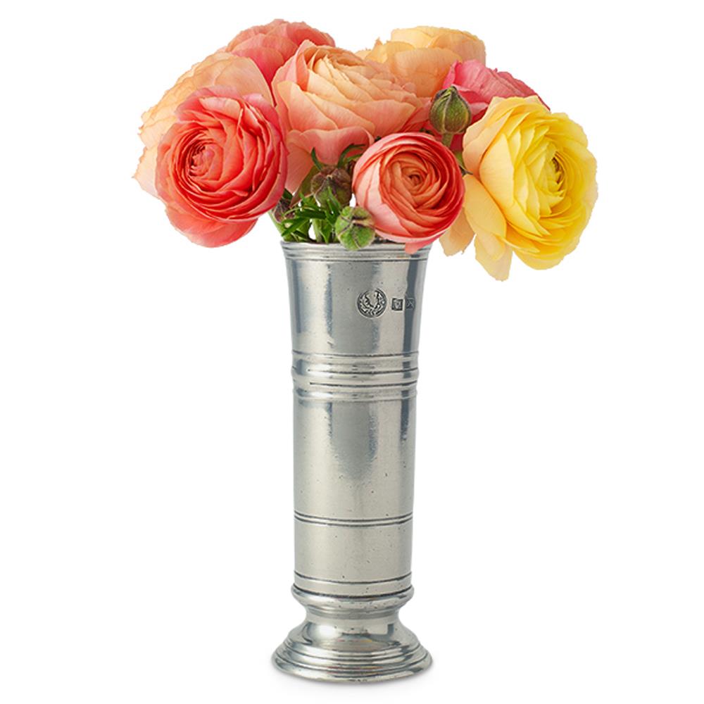 MATCH Pewter silver vase with ranunculus flowers