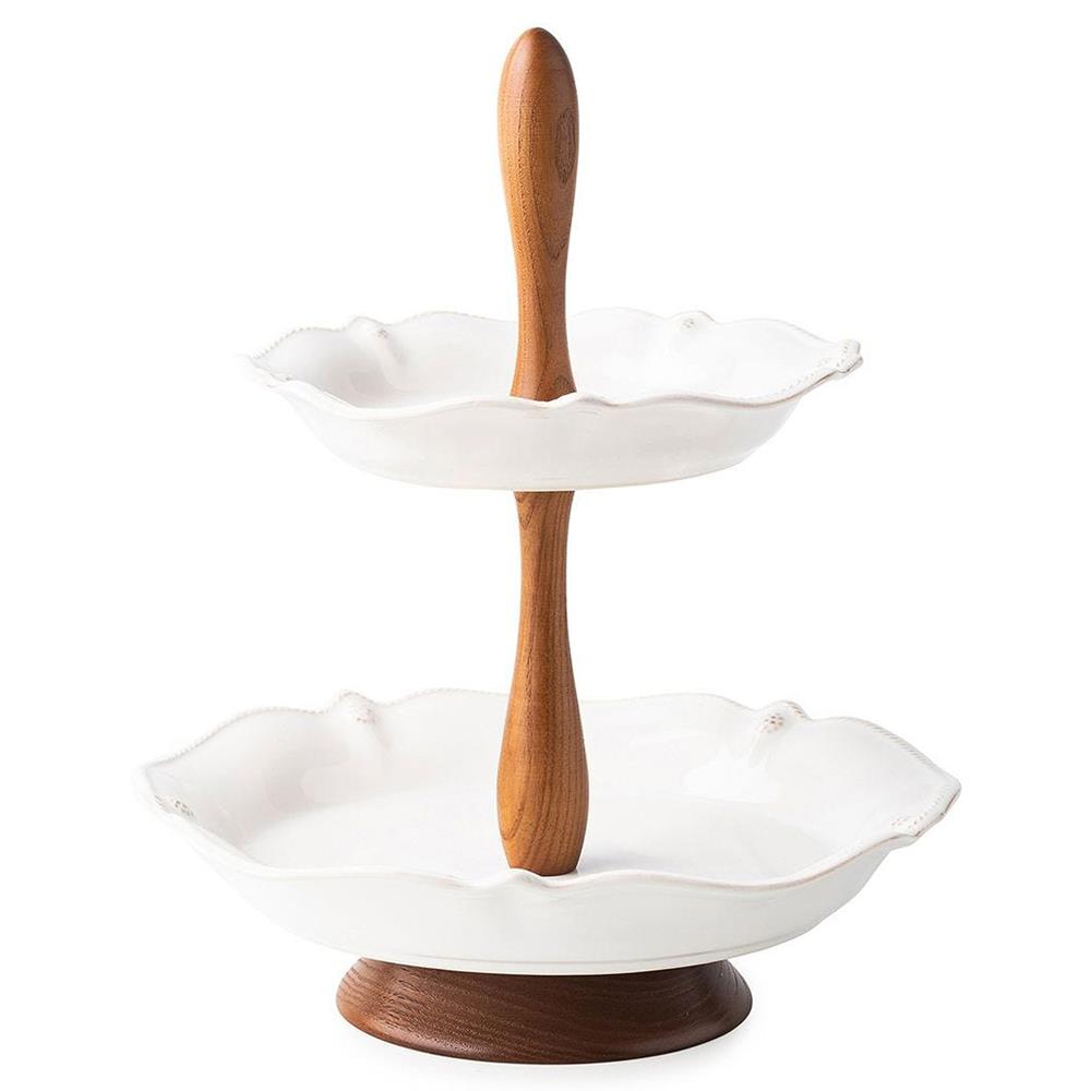 wood and ceramic 2-tier Juliska serving stand