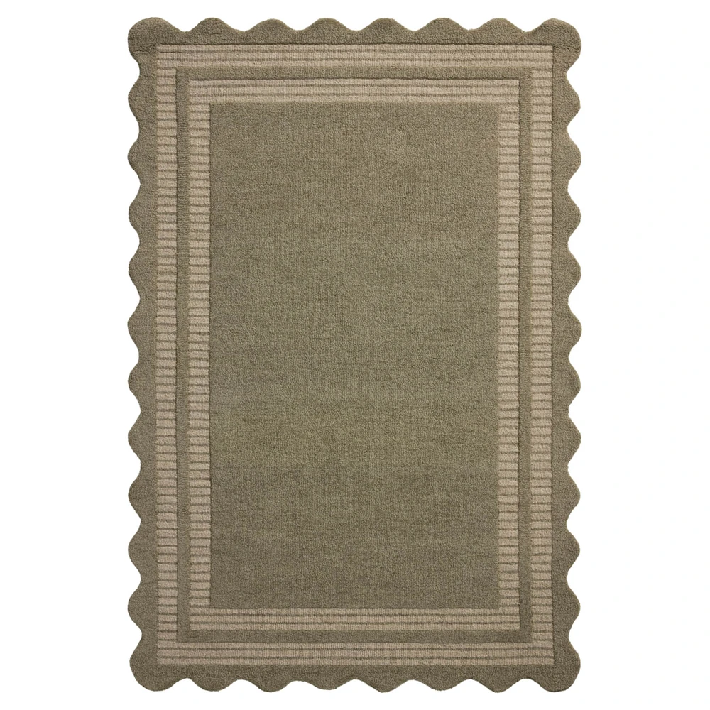 scalloped green wool rug