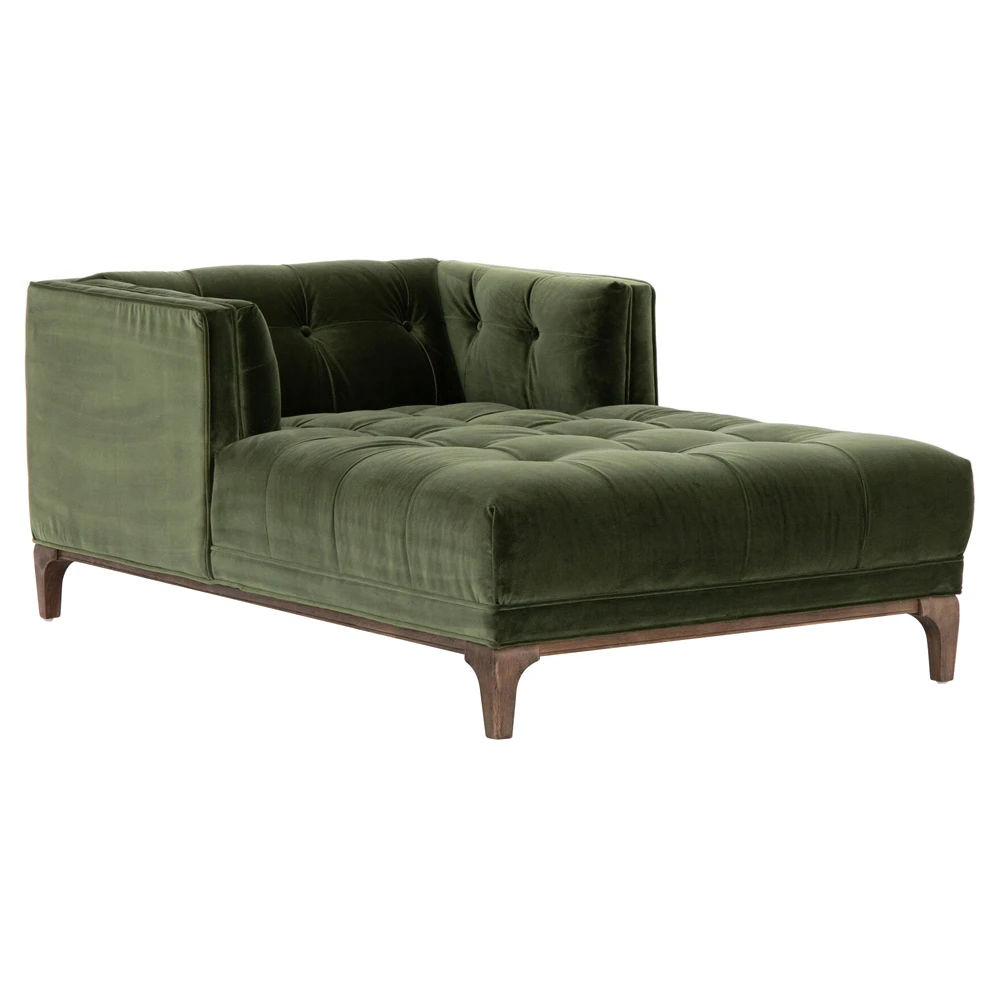 tufted green velvet chaise lounge