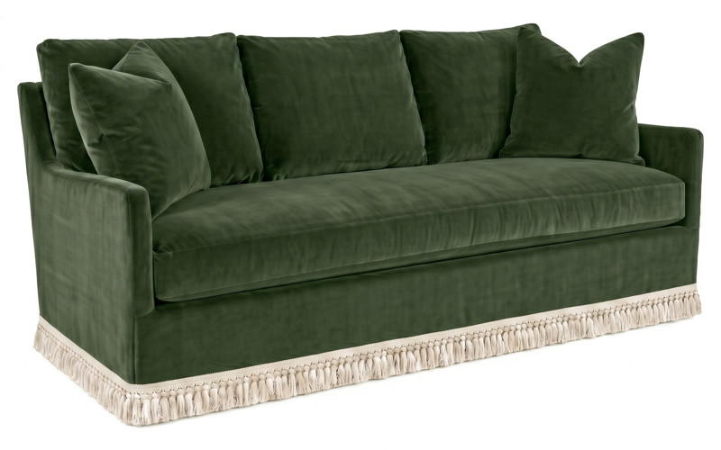 Lucinda Fern Green Performance Velvet Sofa With Fringe - 86”