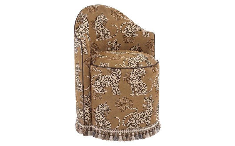 Milovan Golden Saffron Wild Tiger Print Swivel Dining Chair