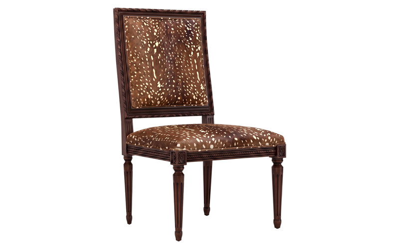 Marielle Warm Chestnut Spotted Hair on Hide Leather Sussex Brown Side Chair