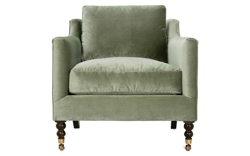Madeline French Country Green Upholstered Brown Wood Metal Casters