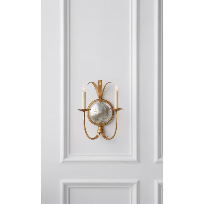 Visual Comfort Gramercy French Country Gilded Iron Frame Double Sconce
