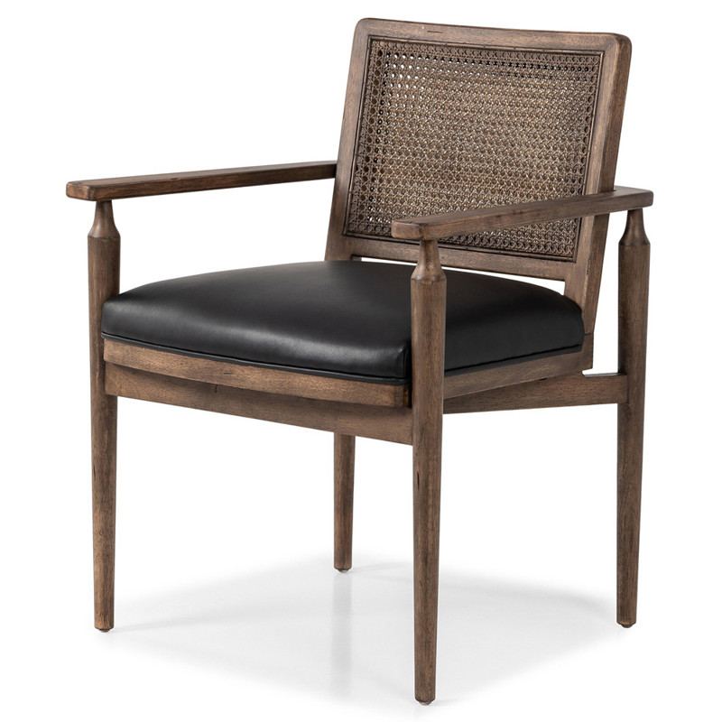 AIDEC ブラウンと黒の花柄アームチェア一人掛け用 Xander Rustic Lodge Brown Woven Cane Black Upholstered Leather