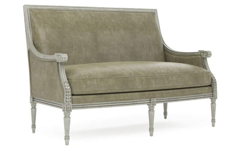 Juliette Juniper Leather Provence Sage Settee
