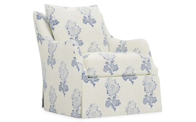 Finnigan Whisper Blue Botanical Skirted Swivel Chair