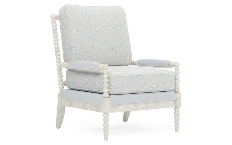 Coralie Garden Mist Sunbrella Interiors Botanical Vintage White Chair