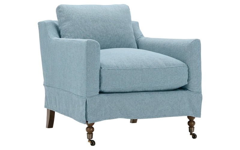 Madeline Eggshell Blue Performance Skirted Arm Chair